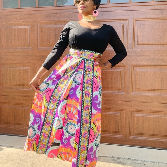 VINTAGE  Psychedelic Printed Maxi Dress‎ - Picture 1 of 13